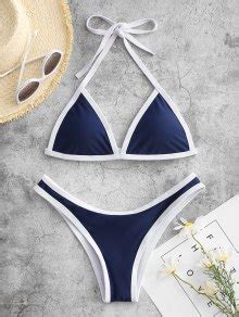 53 OFF 2022 High Cut Contrast Piping Bikini Set In NAVY ZAFUL