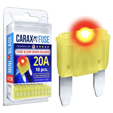 Amazon CARAX Glow Fuse Premium Fuse Mini Blade 20A Kit 10 Pcs