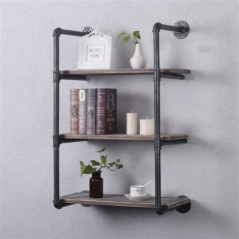 Industrial Pipe Shelving Wall Mounted In Rustic Metal Floating