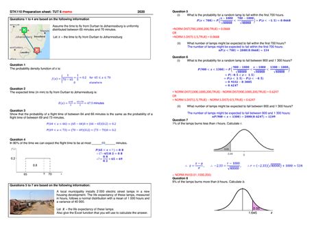 TUT 6 Memorandum Copy TUT 6 Memo STK110 Preparation Sheet TUT 6
