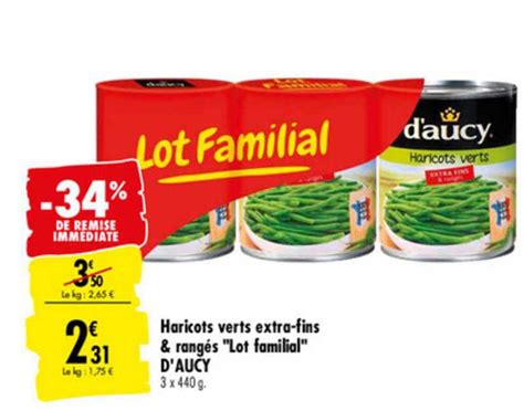 Promo Haricots Verts Extra fins Rangés lot Familial D aucy chez