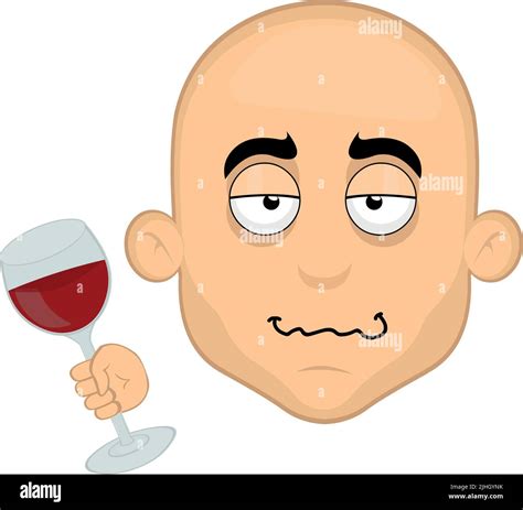 Vector Illustration Of The Face Of A Drunken Cartoon Bald Man With A