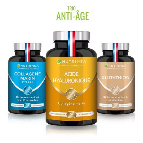 Trio anti âge peau Collagène Marin Acide Hyaluronique Glutathion