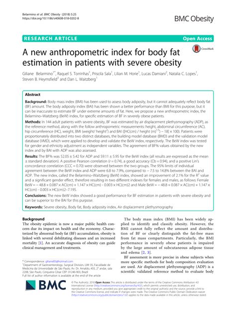 PDF A New Anthropometric Index For Body Fat Estimation In Patients