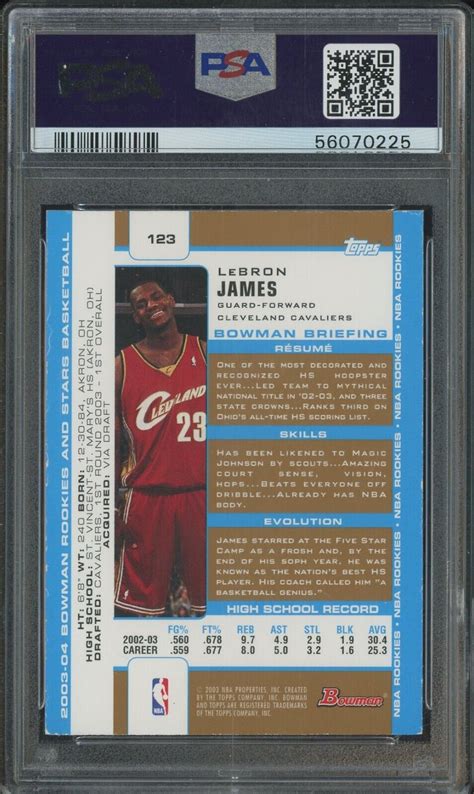 2003 04 Bowman R S Gold 123 LeBron James Cavaliers RC Rookie PSA 7