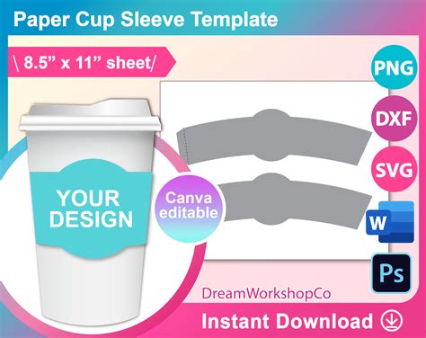 Paper Cup Sleeve Template Coffee Cup Sleeve Template Svg Etsy