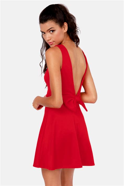 Pretty Red Dress Backless Dress Skater Dress 4100 Lulus