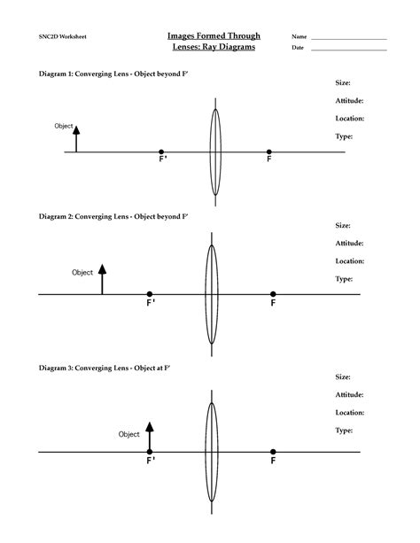 Lens Work Sheet 1 Snc2d9 Diagram 1 Converging Lens Object Beyond F