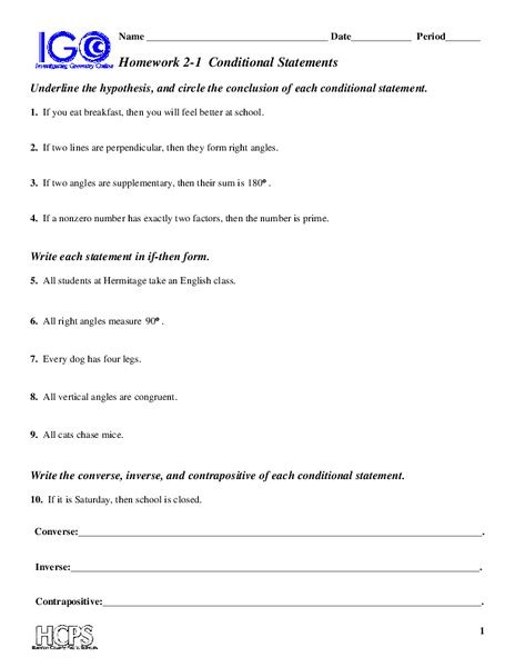 Practice Worksheet Conditional Statements