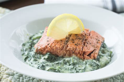 Wild Alaskan Sockeye Salmon on Creamed Spinach - Spiced Peach Blog