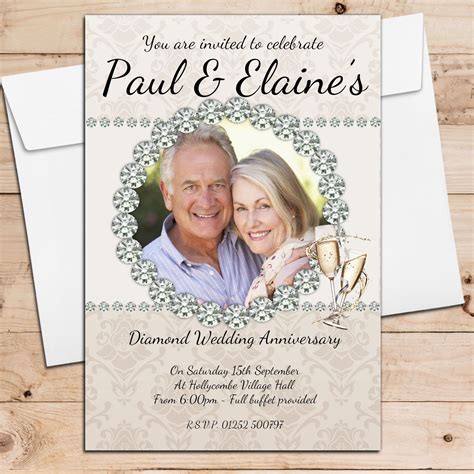 10 Personalised 60th Diamond Wedding Anniversary Invitations N21