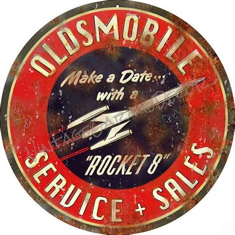 Reproduction Oldsmobile Rocket 8 Service And Sales Round Metal Sign