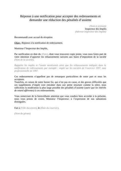 Réponse notification pour accepter redressements fiscaux modèle