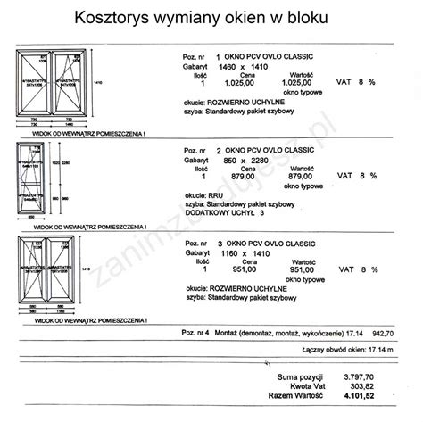 Ile Kosztuje Monta Okien Cennik Us Ug Kosztorys