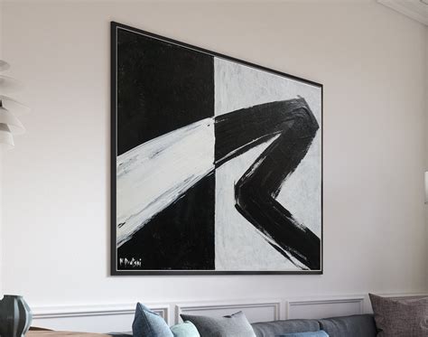 Minimalist Abstract Painting Black White Abstract Large Canvas Art Oversized Painting Gray ...