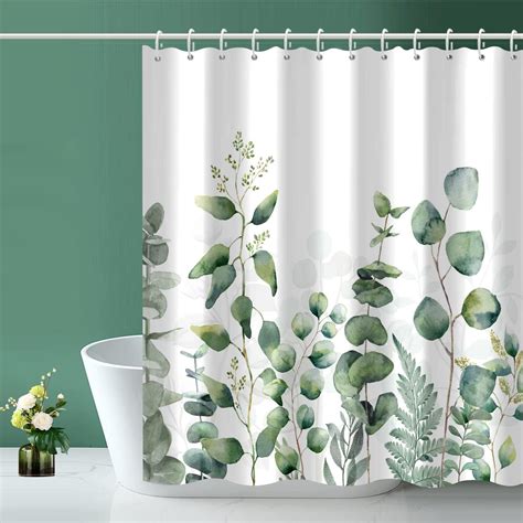 Amazon Yeele Sage Green Shower Curtain Floral Eucalyptus Shower