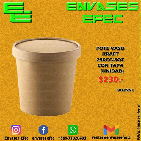 Pote Vaso Kraft Cc Oz Con Tapa Unidad Envases Efec