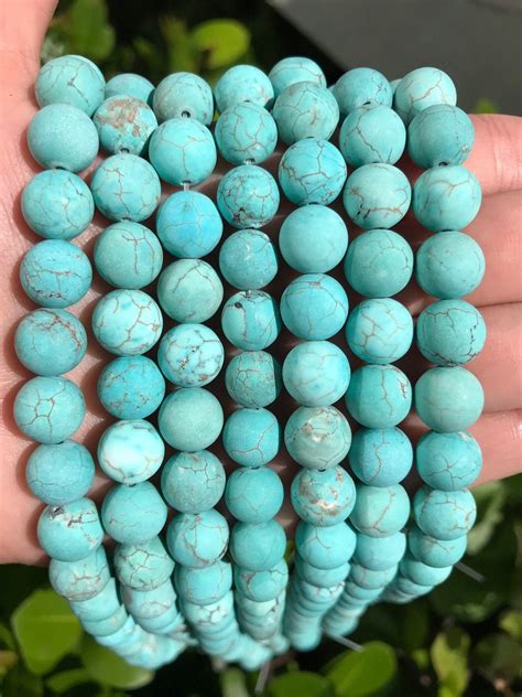 Turquoise Beads Matte Blue Round Natural Gemstone Beads Sold By