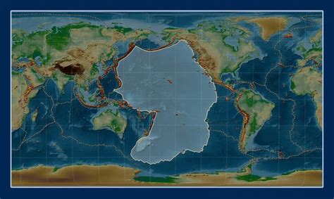 Placa Tectónica Del Pacífico En El Mapa De Elevación Física En La Proyección Cilíndrica Oblicua