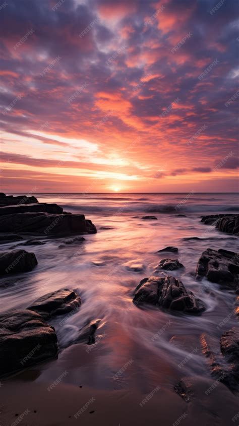 Premium Ai Image A Beautiful Sunset Over A Rocky Beach