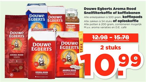 Douwe Egberts Aroma Rood Snelfilterkoffie Of Koffiebonen Aanbieding Bij