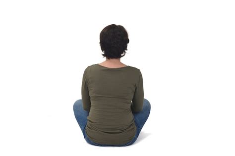 Premium Photo Rear View Of A Woman Sitting On White Background