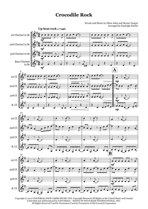 Crocodile Rock Arr Kayleigh Huelin By Elton John Sheet Music For