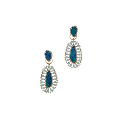 Kai Linz Blue Fire Opal Diamond Drop Earrings