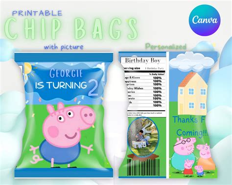 George Peppa Pig Chip Bag Template Printable Chip Bag Etsy