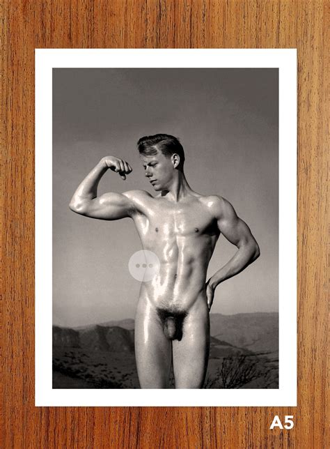 Vintage Male Nude Art Photo Print Handsome Naked Man Posing Outdoors