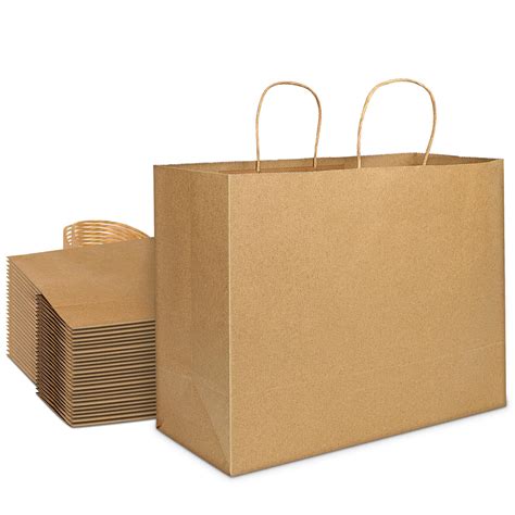 16x6x12 Inch Brown Paper Bags With Handles 25pcs Craft T Bags Plain Large Shopping Bags