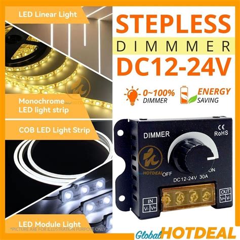 30A ROTARY DIMMER DC12 24V Light Strip Dimmer Knob Adjust Brightness