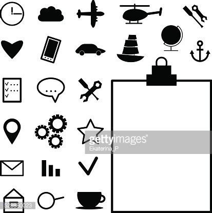 Collection Of Black Icons On White Background Vector Stock Clipart