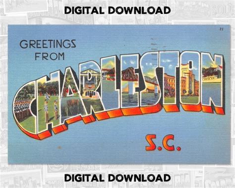 Printable Greetings From Charleston South Carolina Vintage Etsy