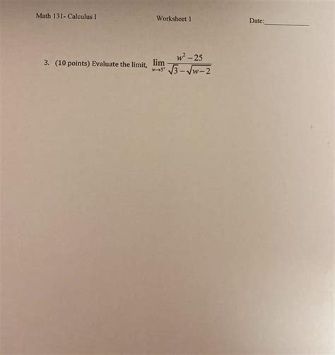 Solved Math 131 Calculus Worksheet 1 Dute 211813 023 Name Chegg