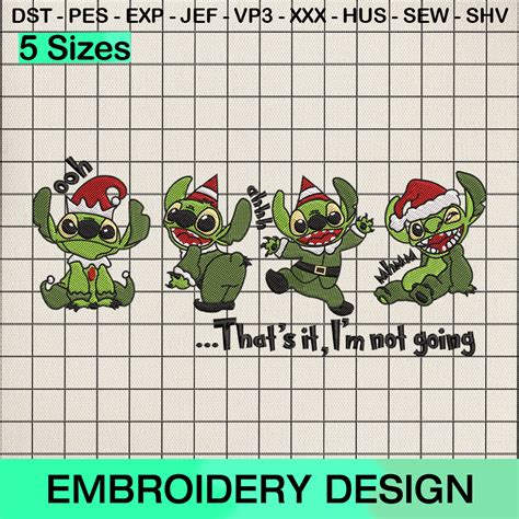 Disney Stitch Christmas Lights Embroidery Design Stitch Santa Hat Xmas