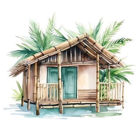 Premium AI Image Watercolor Bahay Kubo Featuring The Bamboo Walls And