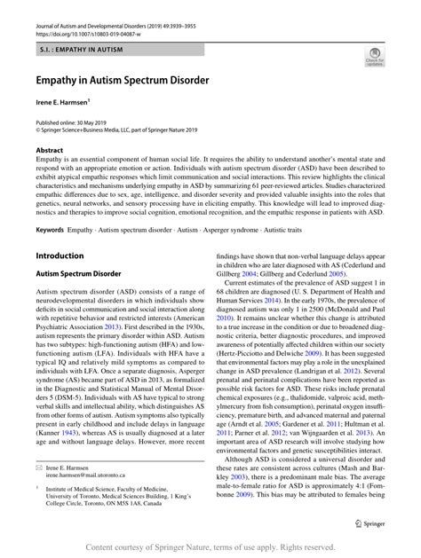 Empathy in Autism Spectrum Disorder | Request PDF