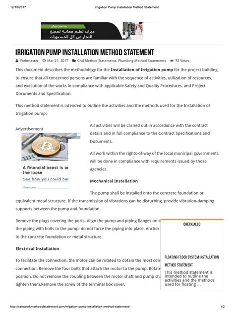 Irrigation Pump Installation Method Statement Pdf Pump