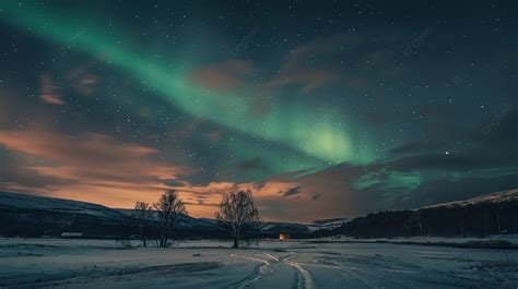 Aurora Borealis Northern Lights With Stars Glowing In The Night Sky ...