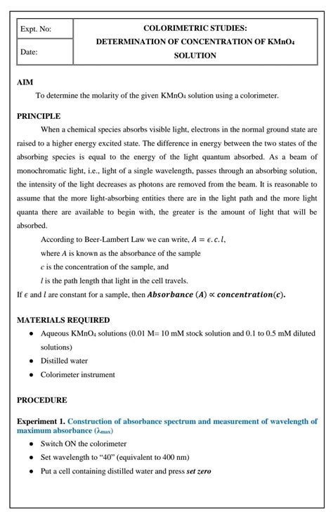 Solved Concentration Determination Of KMnO4 Solution By Chegg