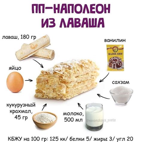 ПП Наполеон из лаваша КБЖУ на 100 гр: 125/5/3/20 Ингредиенты ...
