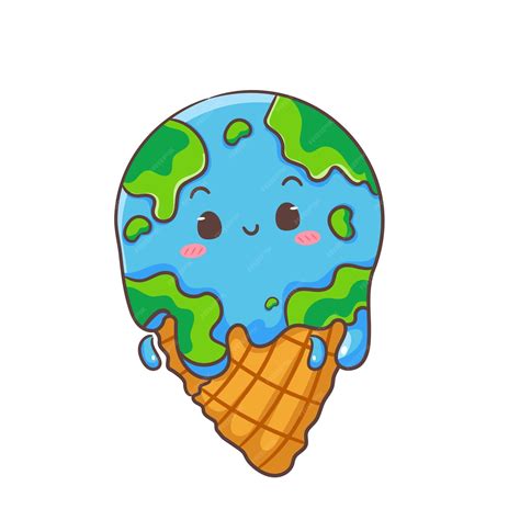 Caricatura De Helado Lindo Tierra Derretida Calentamiento Global Y