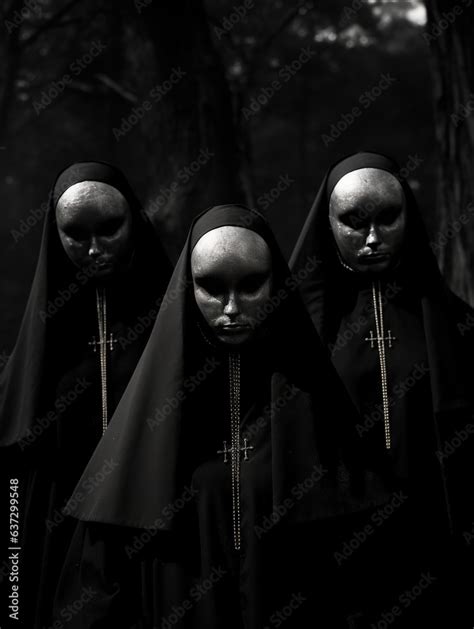 Satanist Nun Cult Meeting In The Forest Dark Mysterious Coven