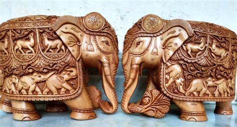 Sng Home Decorative Shrinath Art Gallery Wooden Carving Shikar Elephant