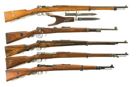 Five Mauser Bolt Action Rifles -A) Carl Gustaf Model 1896 Mauser Bolt Action Rifle with Bayonet B)