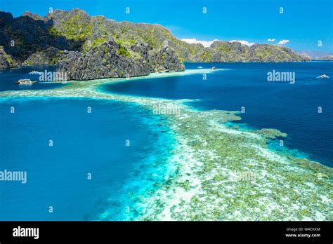 Aerial View Of Beautiful Lagoons And Limestone Cliffs Of Coron Palawan