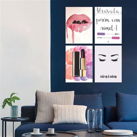 Quadro Maquiagem Batom Boca Make Up Decoração de ambientes Paredes