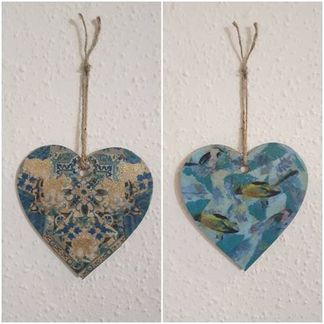 Handmade Decoupage Heart Shaped Wall Hanging Reversible Mdf Etsy