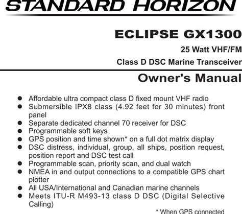 Yaesu Musen 30583X3D CLASS D DSC MARINE TRANSCEIVER User Manual GX1300